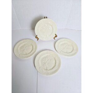 WILLIAM SONOMA Yellow Cream Salad Plates Embossed Botanical Portugal Set…